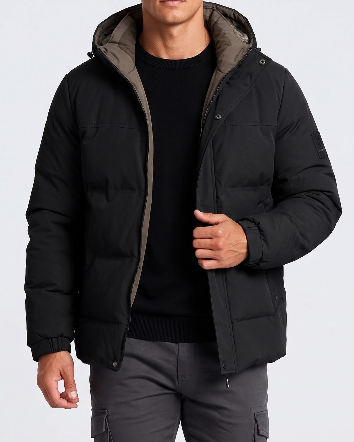 KZZ Men's Casual Solid Color Short Hooded Jacket