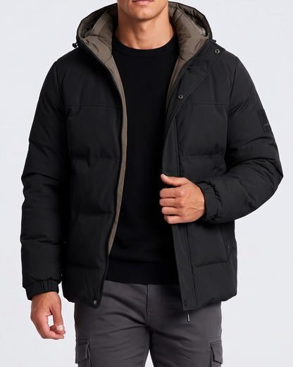 KZZ Men's Casual Solid Color Short Hooded Jacket