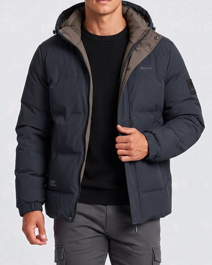 KZZ Men's Casual Solid Color Short Hooded Jacket