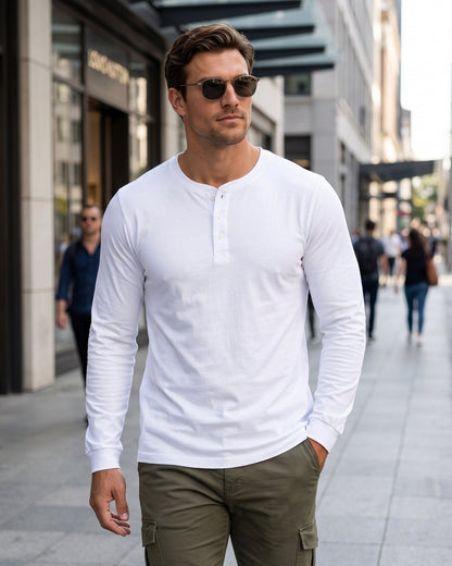 KZZ Men's casual layered top with multiple buttons on the front