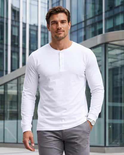 KZZ Men's casual layered top with multiple buttons on the front