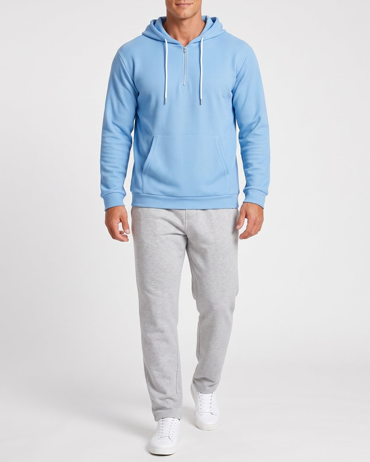 KZZ Men's waffle knit half-zip hoodie