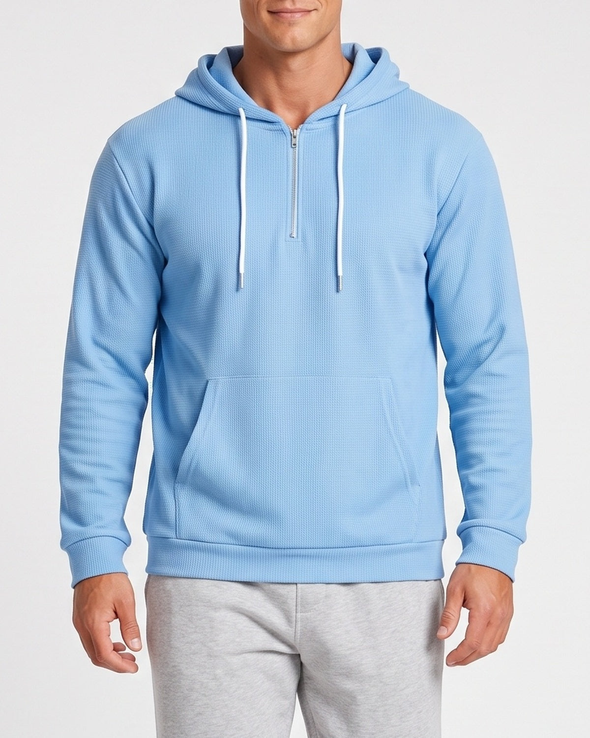 KZZ Men's waffle knit half-zip hoodie
