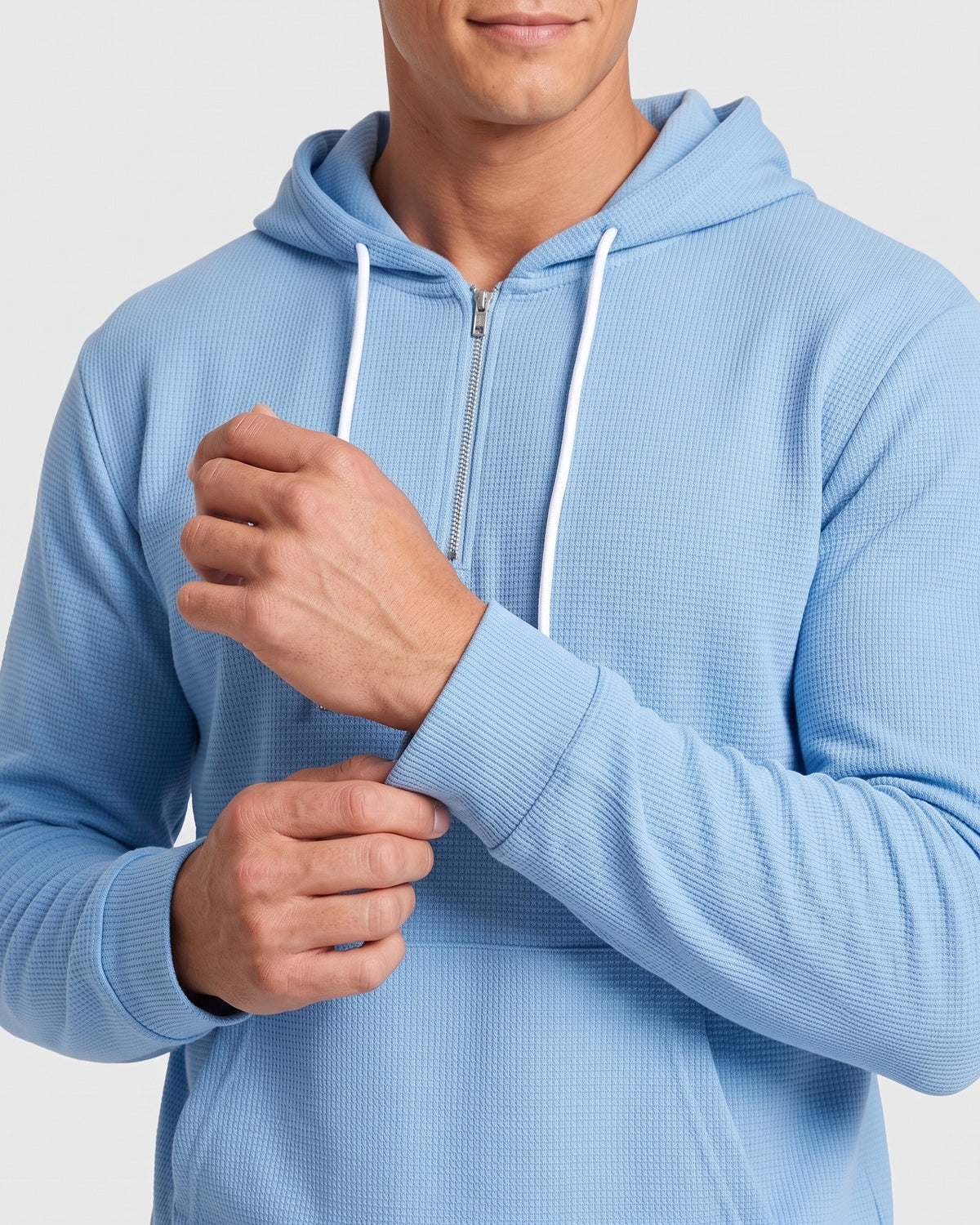 KZZ Men's waffle knit half-zip hoodie