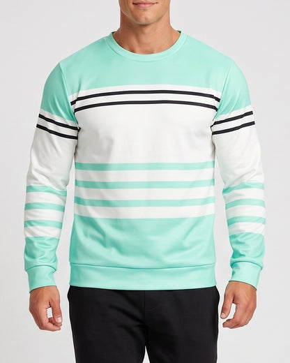 KZZ Men's Simple Striped Classic Long-Sleeve Sweatshirt