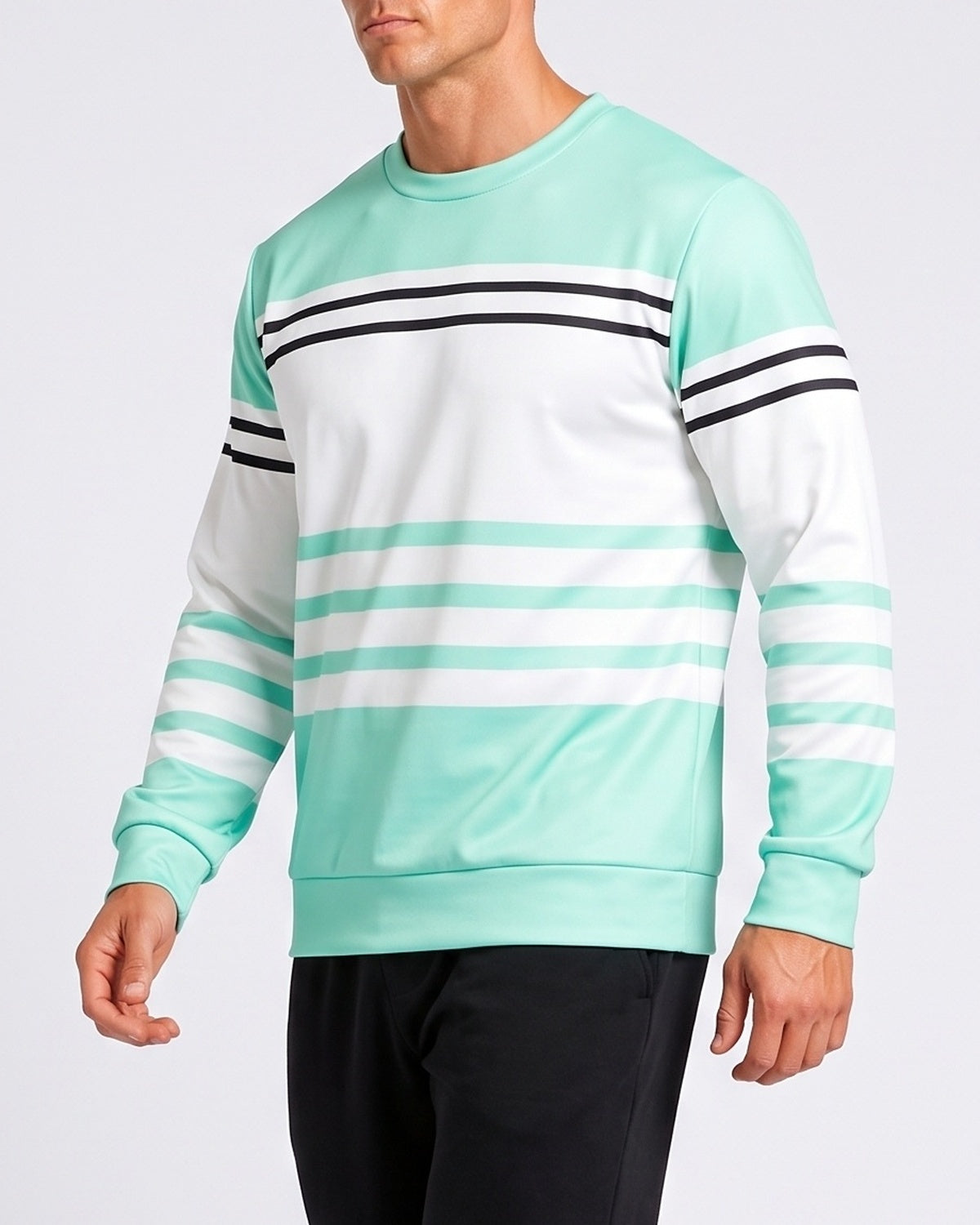 KZZ Men's Simple Striped Classic Long-Sleeve Sweatshirt