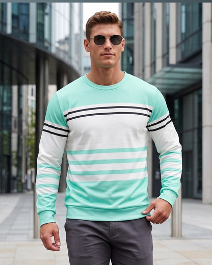 KZZ Men's Simple Striped Classic Long-Sleeve Sweatshirt