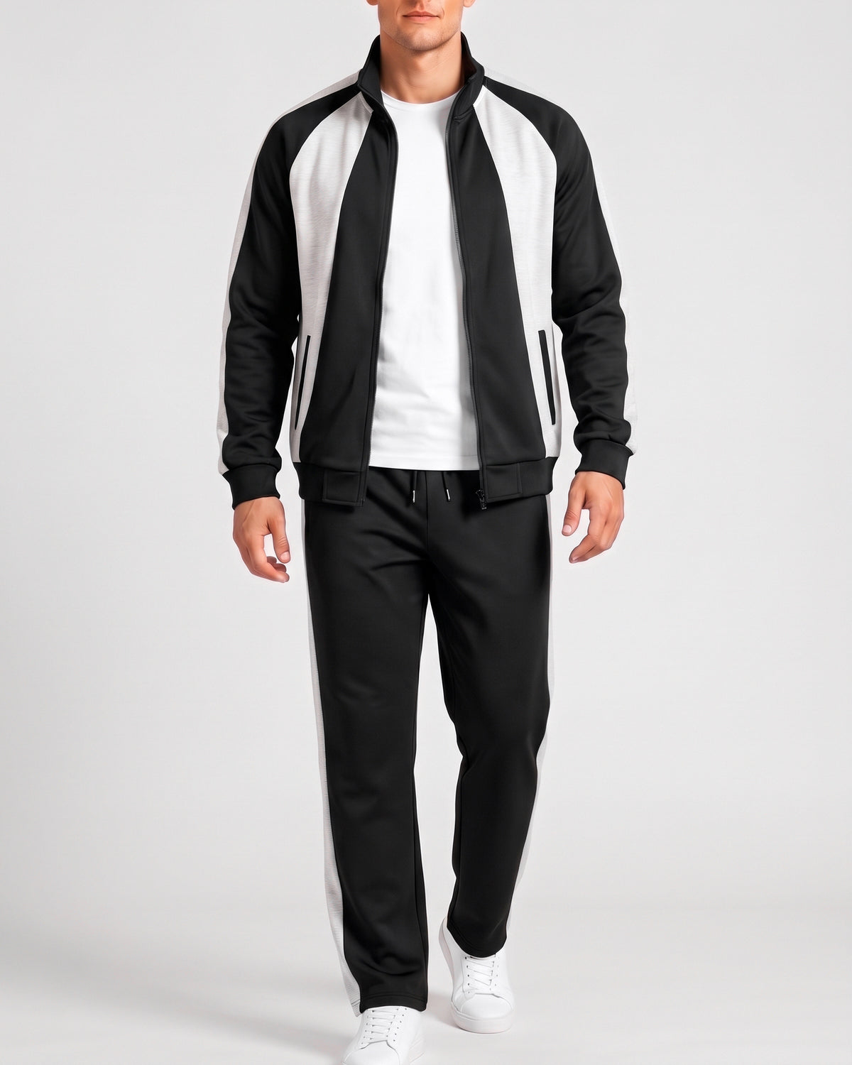 KZZ Men's black and gray color-blocked tracksuit