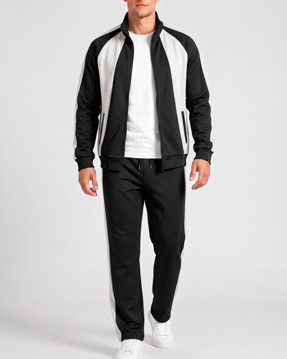 KZZ Men's black and gray color-blocked tracksuit