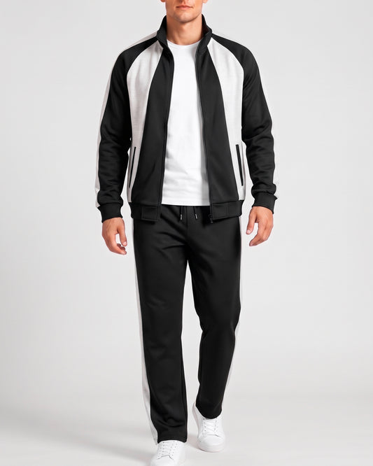KZZ Men's black and gray color-blocked tracksuit