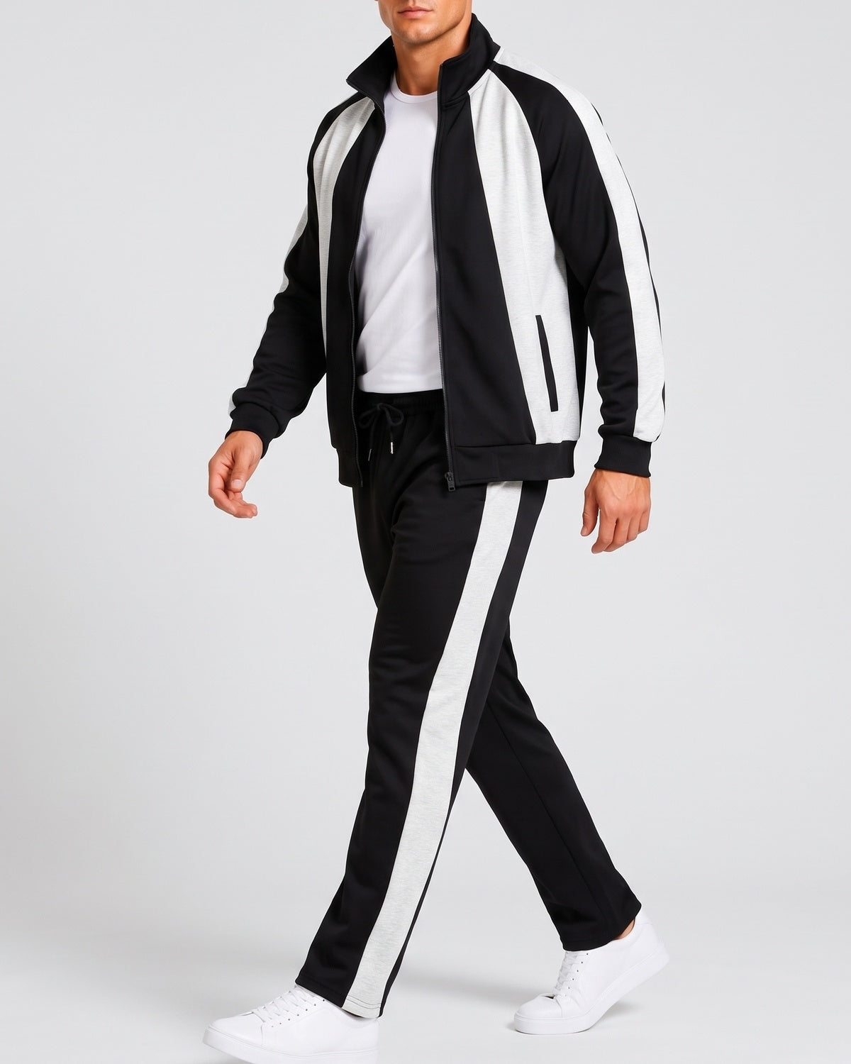 KZZ Men's black and gray color-blocked tracksuit