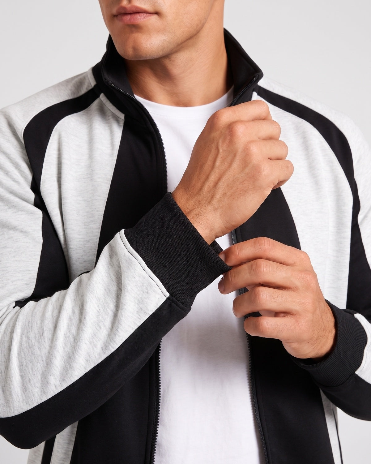 KZZ Men's black and gray color-blocked tracksuit