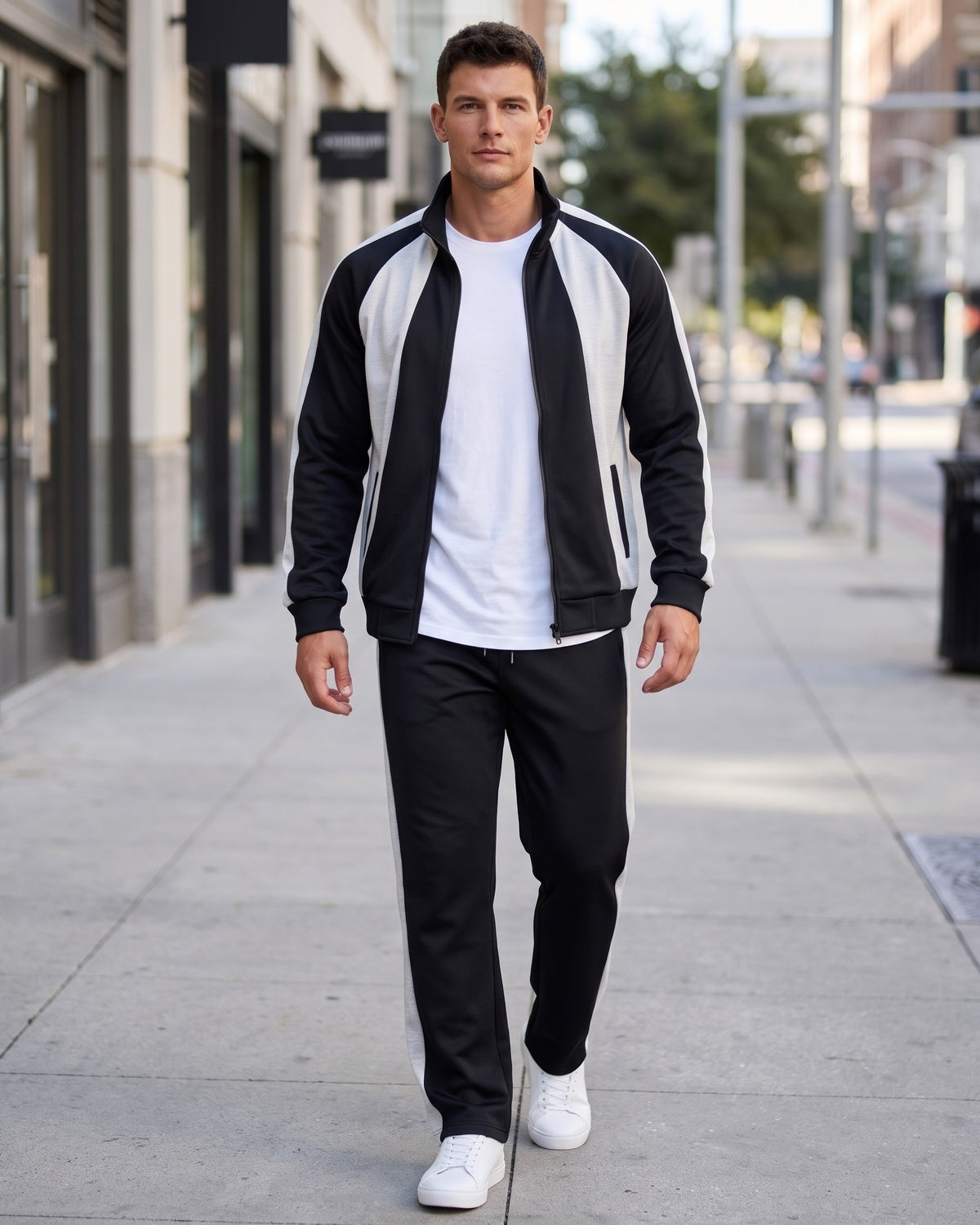 KZZ Men's black and gray color-blocked tracksuit