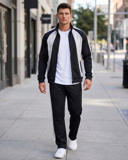 KZZ Men's black and gray color-blocked tracksuit
