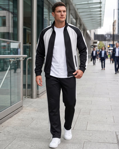 KZZ Men's black and gray color-blocked tracksuit