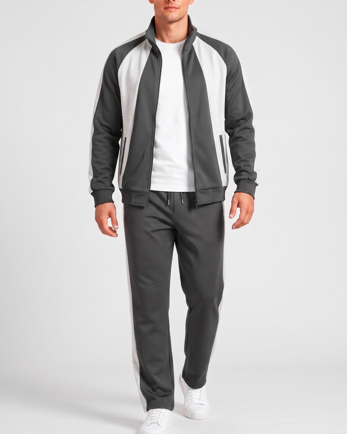 KZZ Men's black and gray color-blocked tracksuit