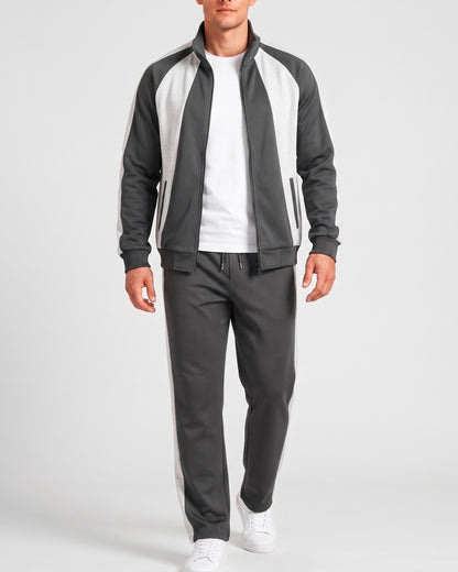 KZZ Men's black and gray color-blocked tracksuit