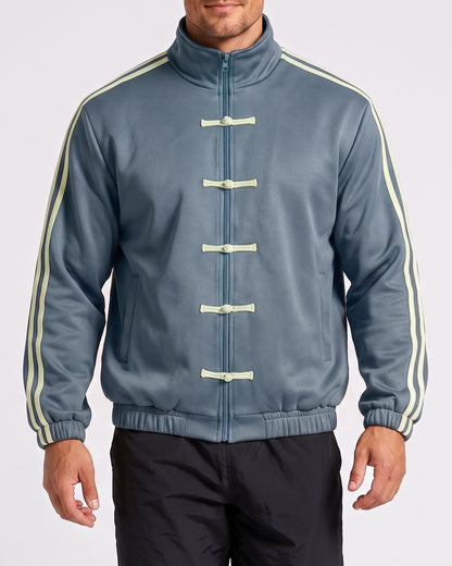 KZZ Retro Chinese Style Frog Button Stand Collar Zipper Jacket