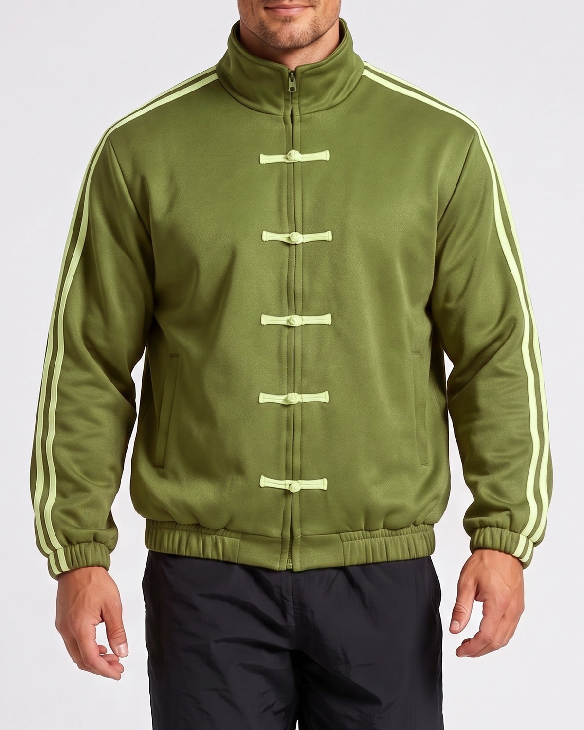 KZZ Retro Chinese Style Frog Button Stand Collar Zipper Jacket