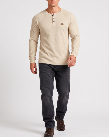 KZZ Men’s Waffle-Knit Henley Long-Sleeve Top