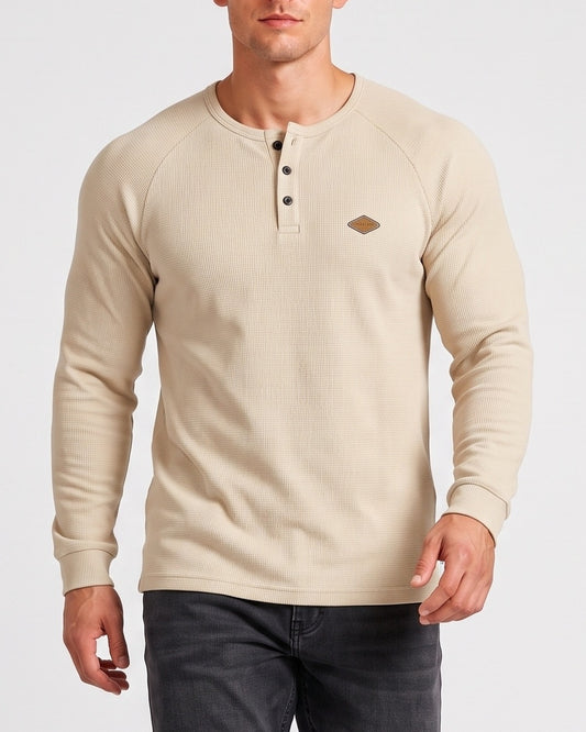 KZZ Men’s Waffle-Knit Henley Long-Sleeve Top