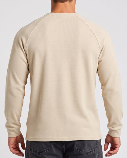 KZZ Men’s Waffle-Knit Henley Long-Sleeve Top