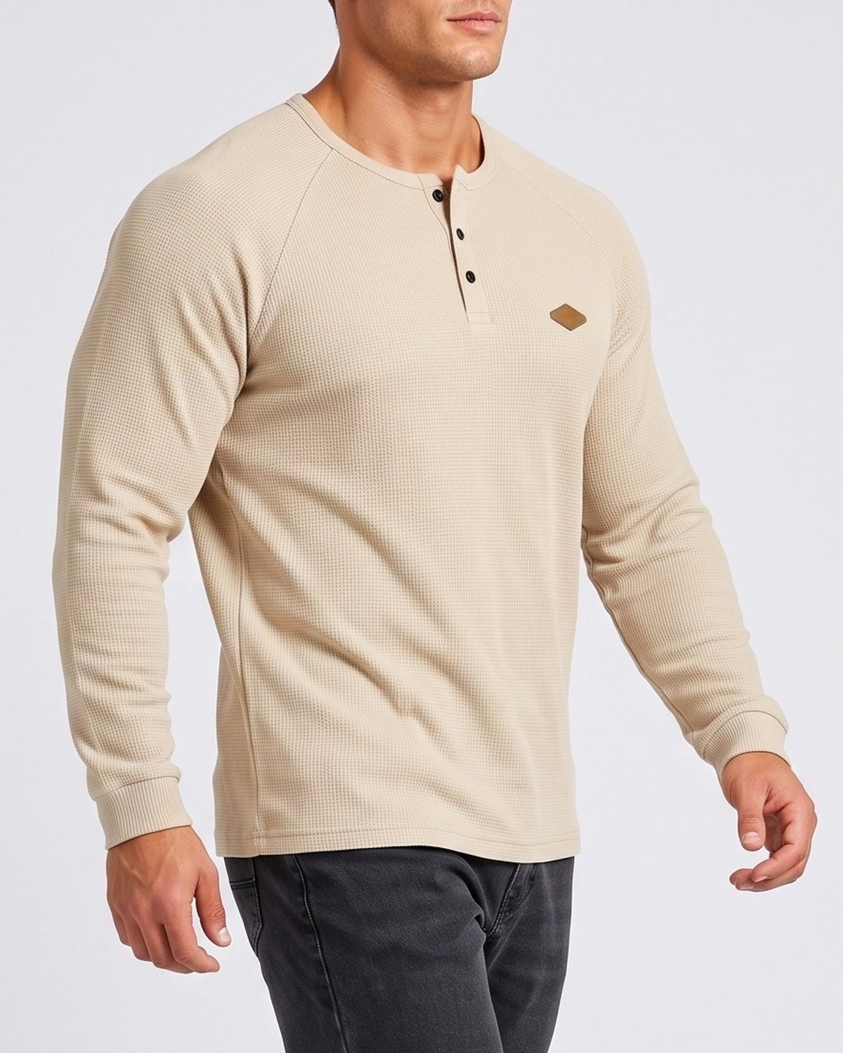 KZZ Men’s Waffle-Knit Henley Long-Sleeve Top