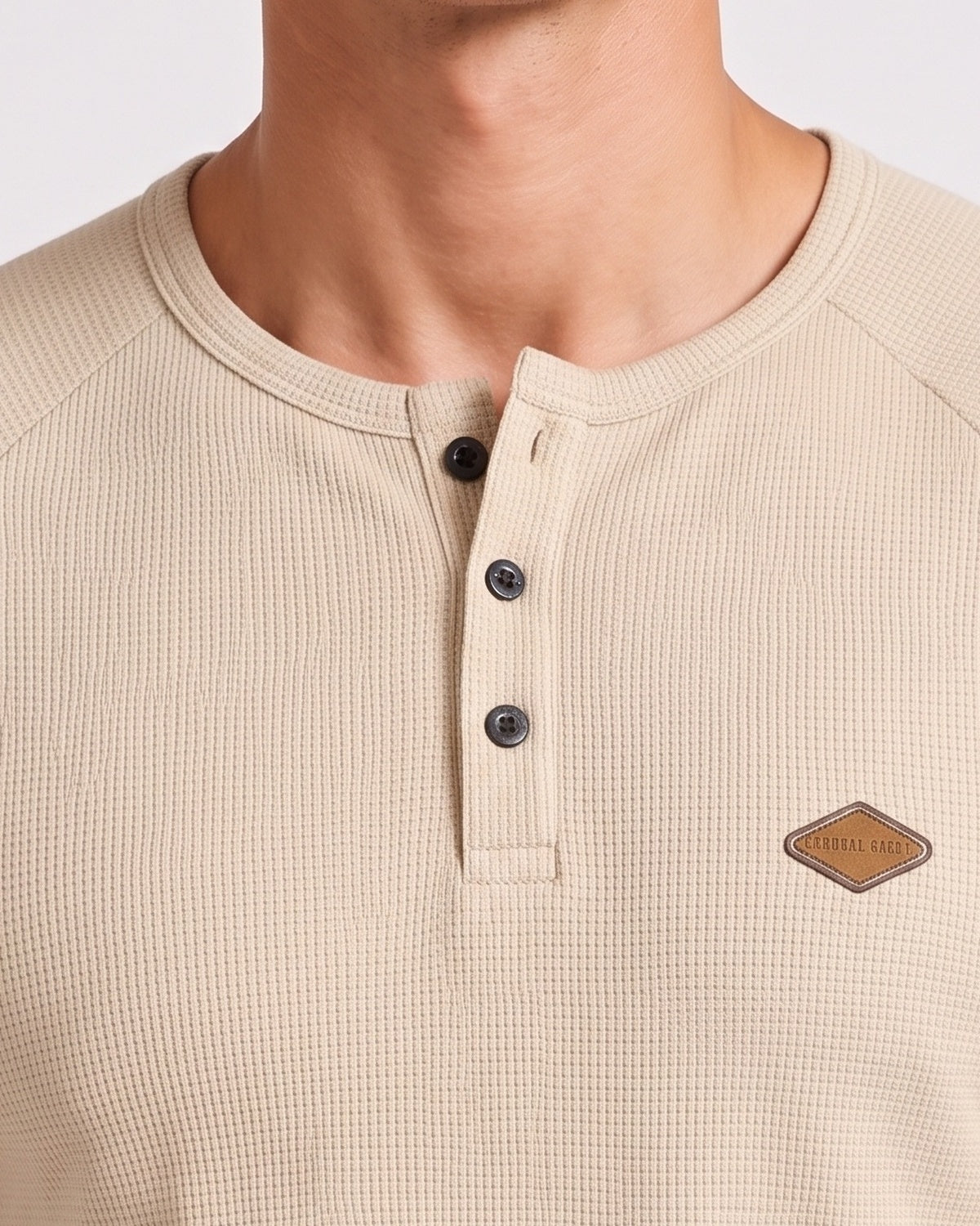 KZZ Men’s Waffle-Knit Henley Long-Sleeve Top