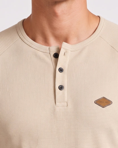 KZZ Men’s Waffle-Knit Henley Long-Sleeve Top