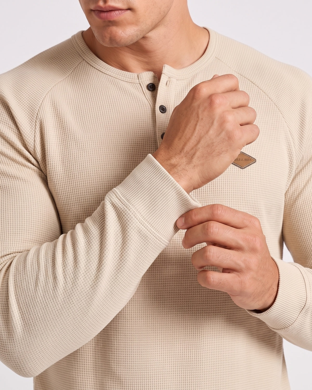 KZZ Men’s Waffle-Knit Henley Long-Sleeve Top