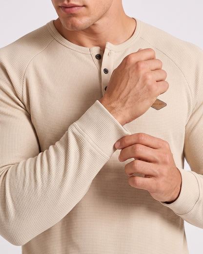 KZZ Men’s Waffle-Knit Henley Long-Sleeve Top