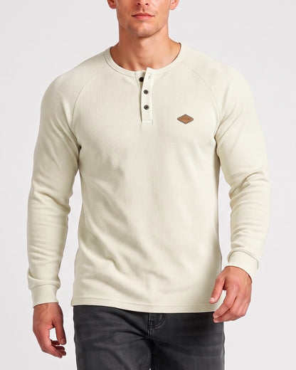 KZZ Men’s Waffle-Knit Henley Long-Sleeve Top