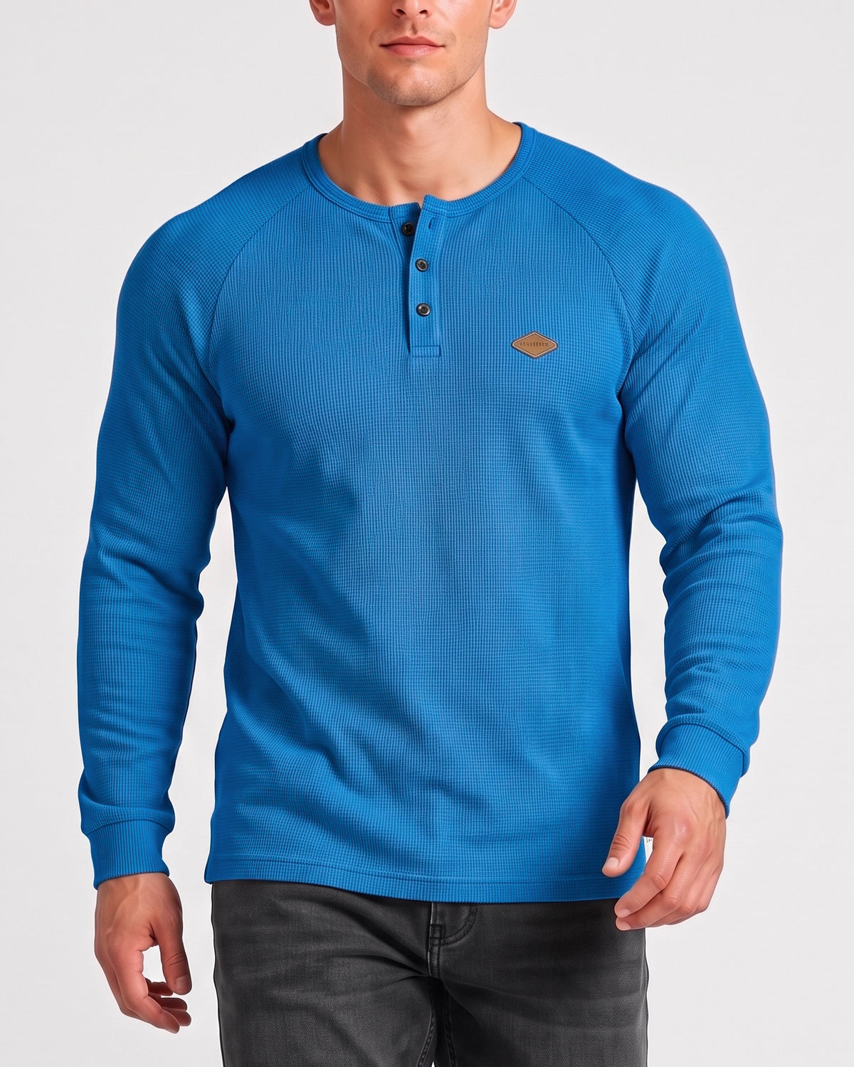 KZZ Men’s Waffle-Knit Henley Long-Sleeve Top