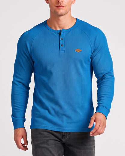 KZZ Men’s Waffle-Knit Henley Long-Sleeve Top