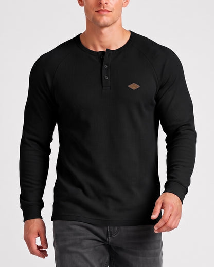 KZZ Men’s Waffle-Knit Henley Long-Sleeve Top
