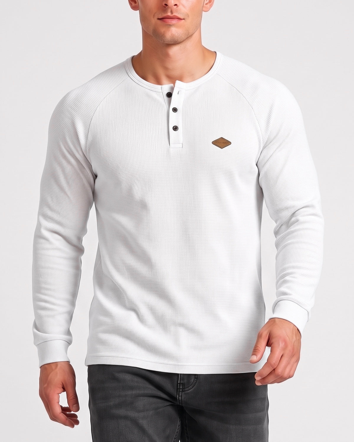 KZZ Men’s Waffle-Knit Henley Long-Sleeve Top