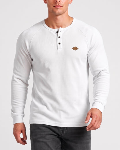 KZZ Men’s Waffle-Knit Henley Long-Sleeve Top