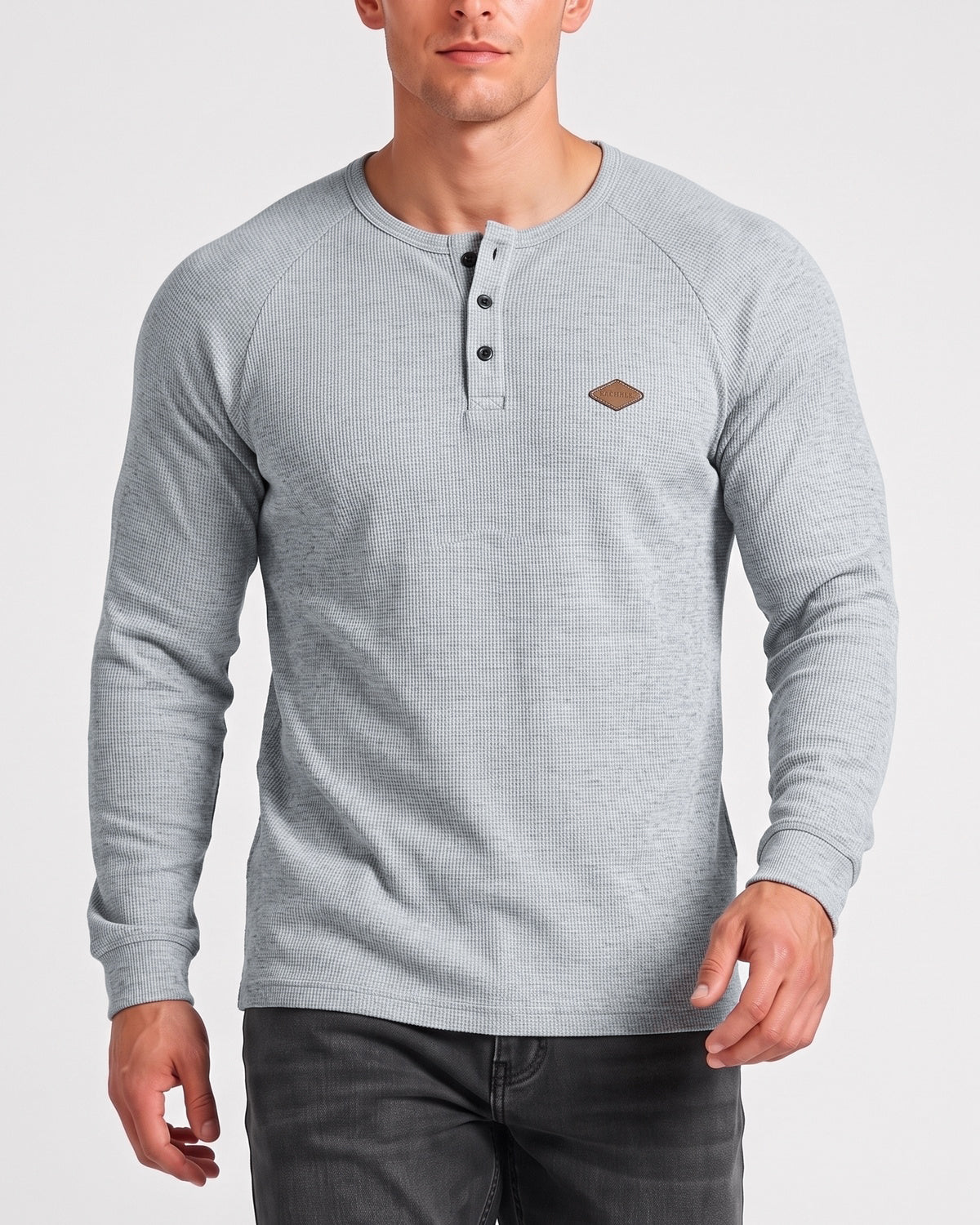 KZZ Men’s Waffle-Knit Henley Long-Sleeve Top