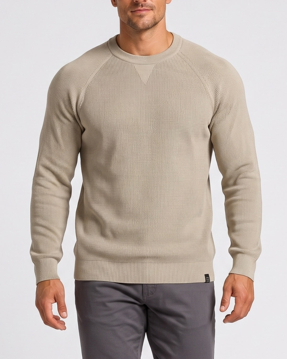 KZZ  Men's stretch knit crew neck sweater slim-fit long-sleeved pullover