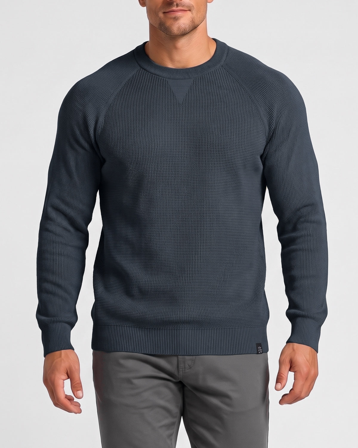 KZZ  Men's stretch knit crew neck sweater slim-fit long-sleeved pullover