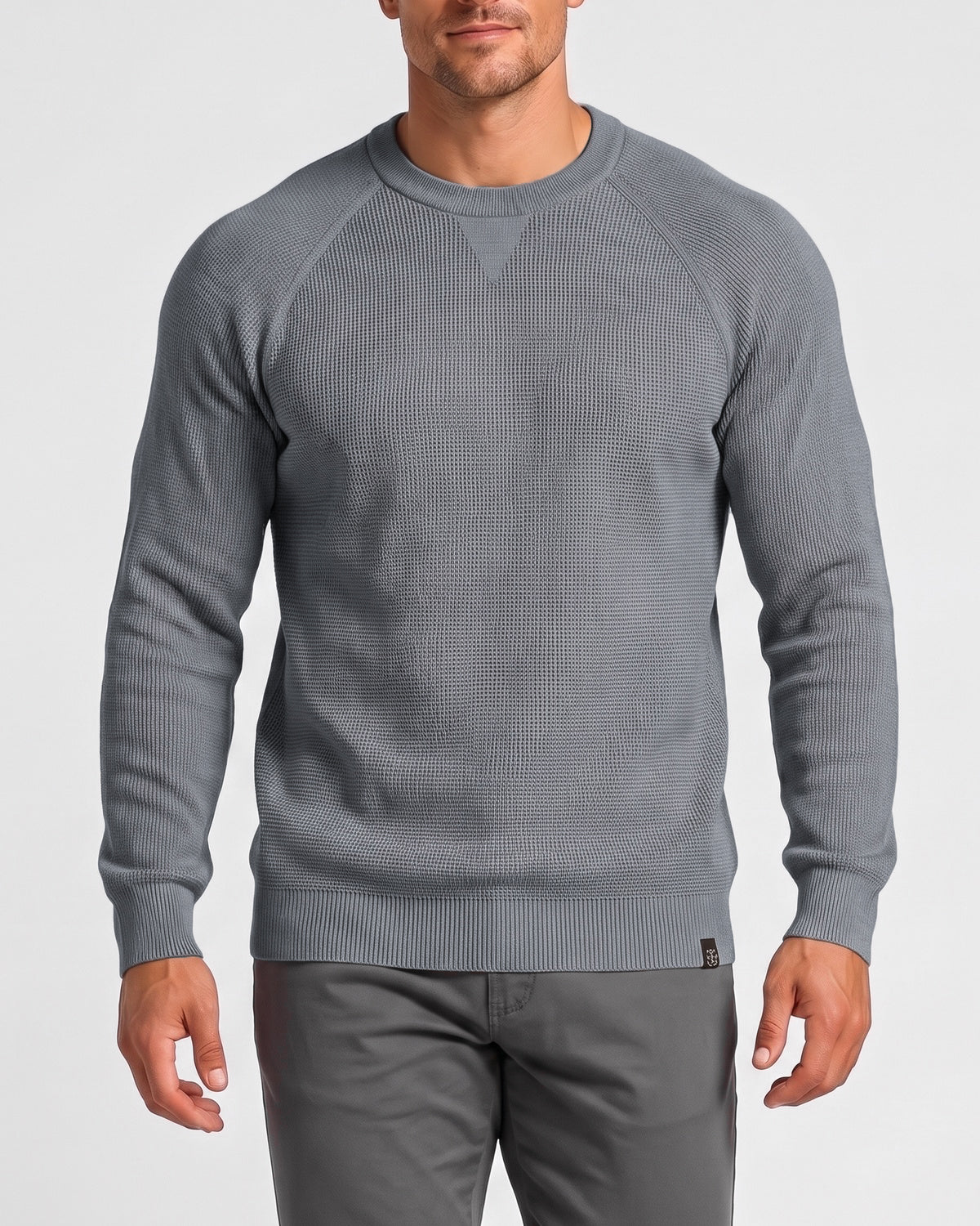 KZZ  Men's stretch knit crew neck sweater slim-fit long-sleeved pullover