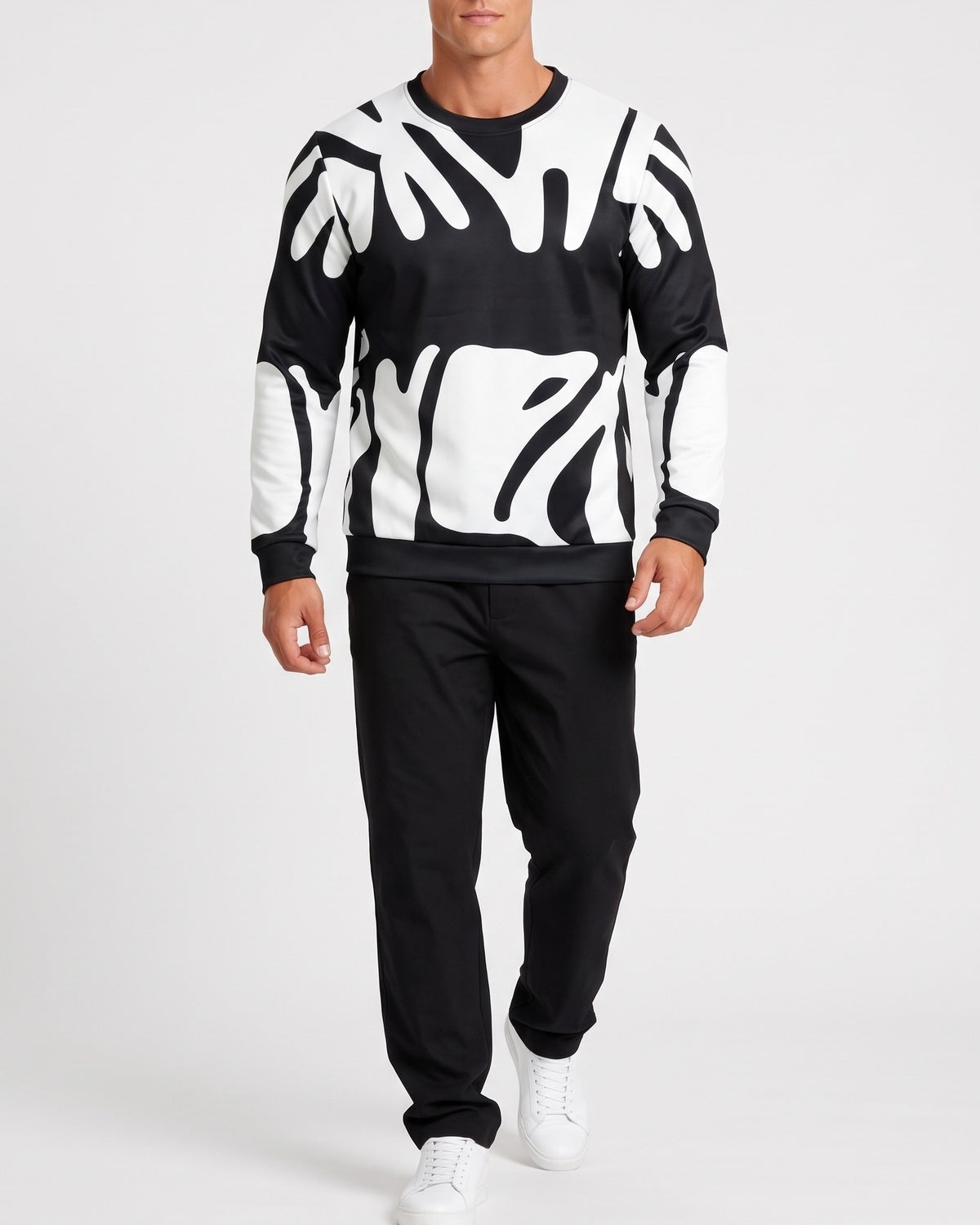 KZZ Men's 3D Printed Crew Neck Long Sleeve Sweatshirt