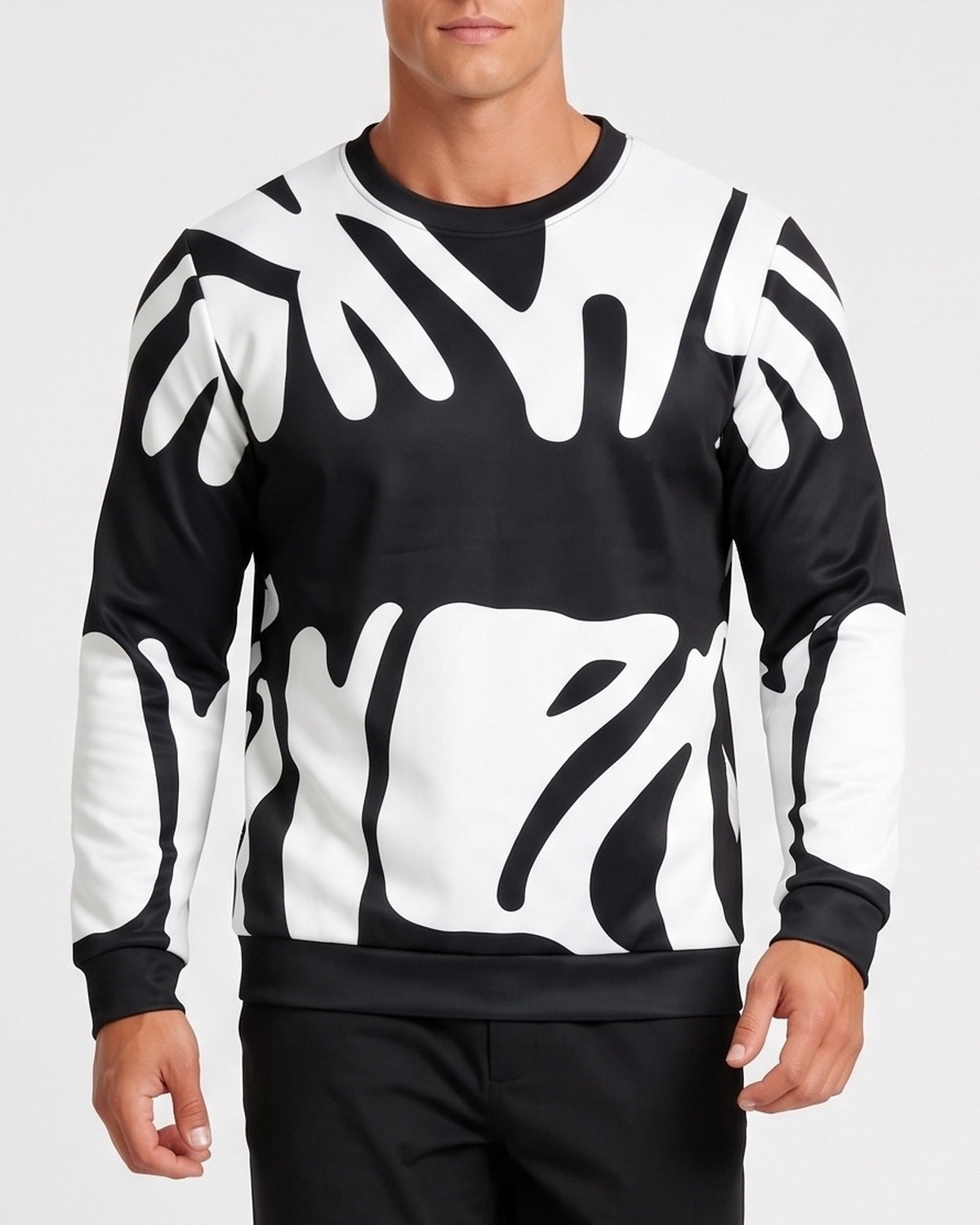 KZZ Men's 3D Printed Crew Neck Long Sleeve Sweatshirt