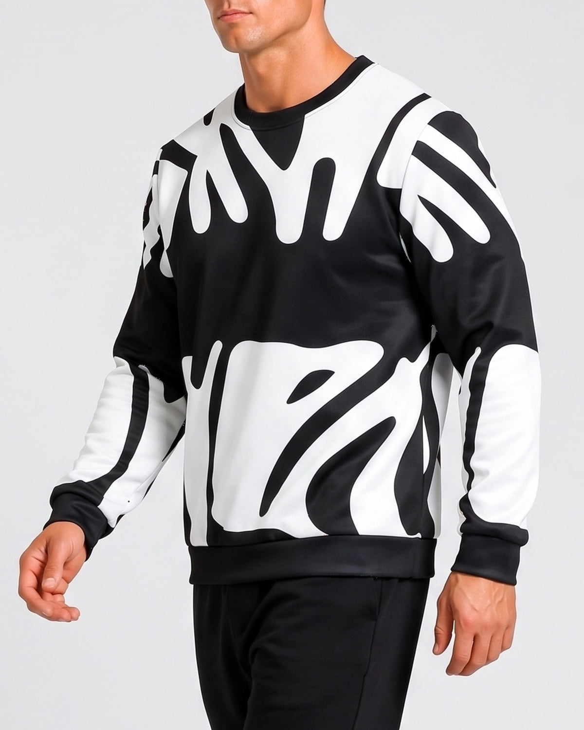 KZZ Men's 3D Printed Crew Neck Long Sleeve Sweatshirt