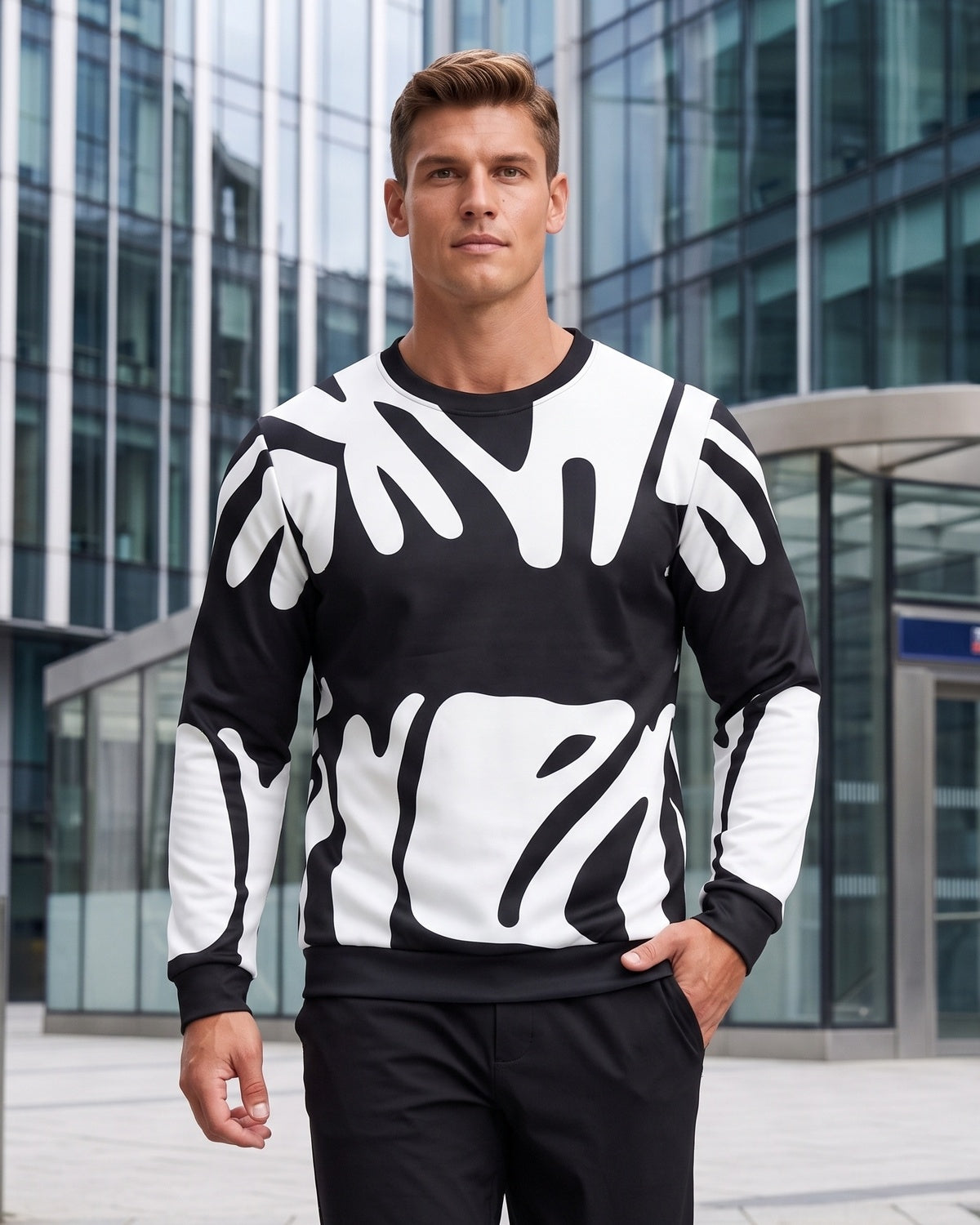 KZZ Men's 3D Printed Crew Neck Long Sleeve Sweatshirt