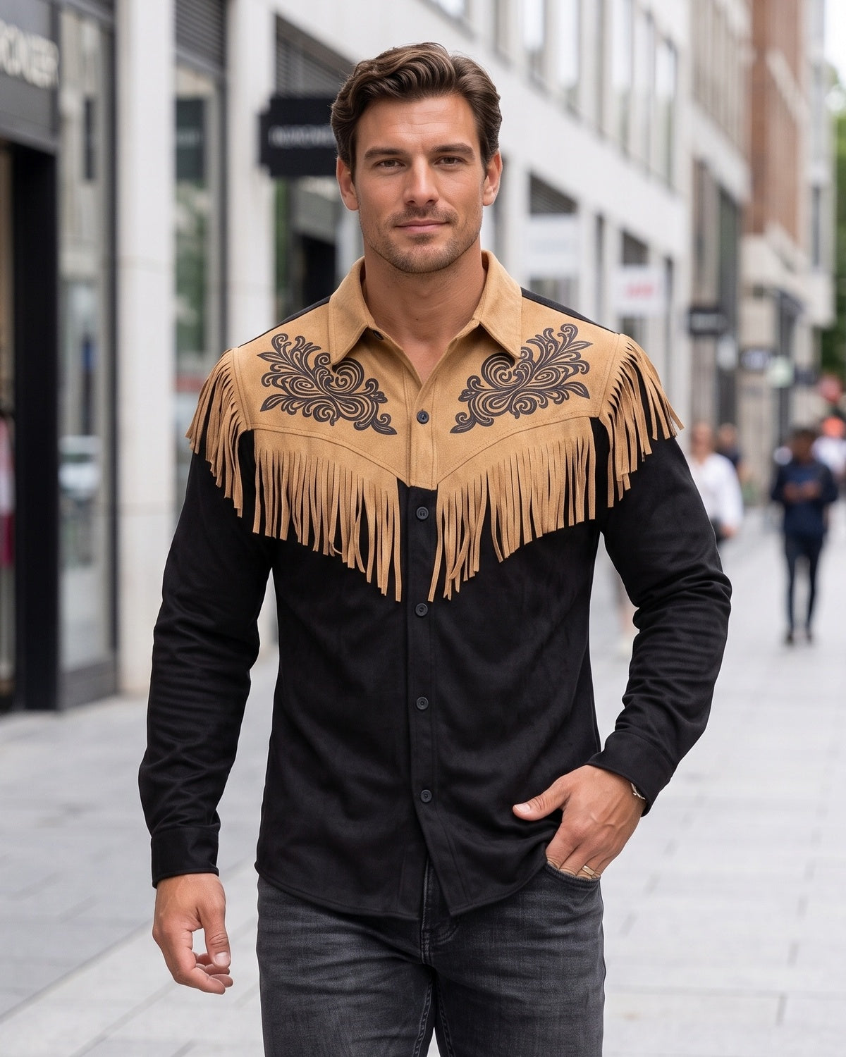 KZZ Men's Slim Fit Retro Tassel Lightweight Jacket