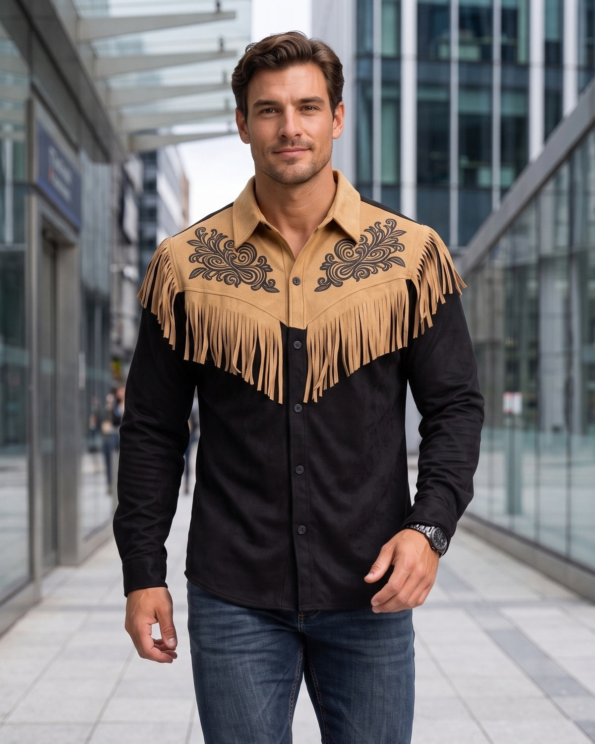 KZZ Men's Slim Fit Retro Tassel Lightweight Jacket