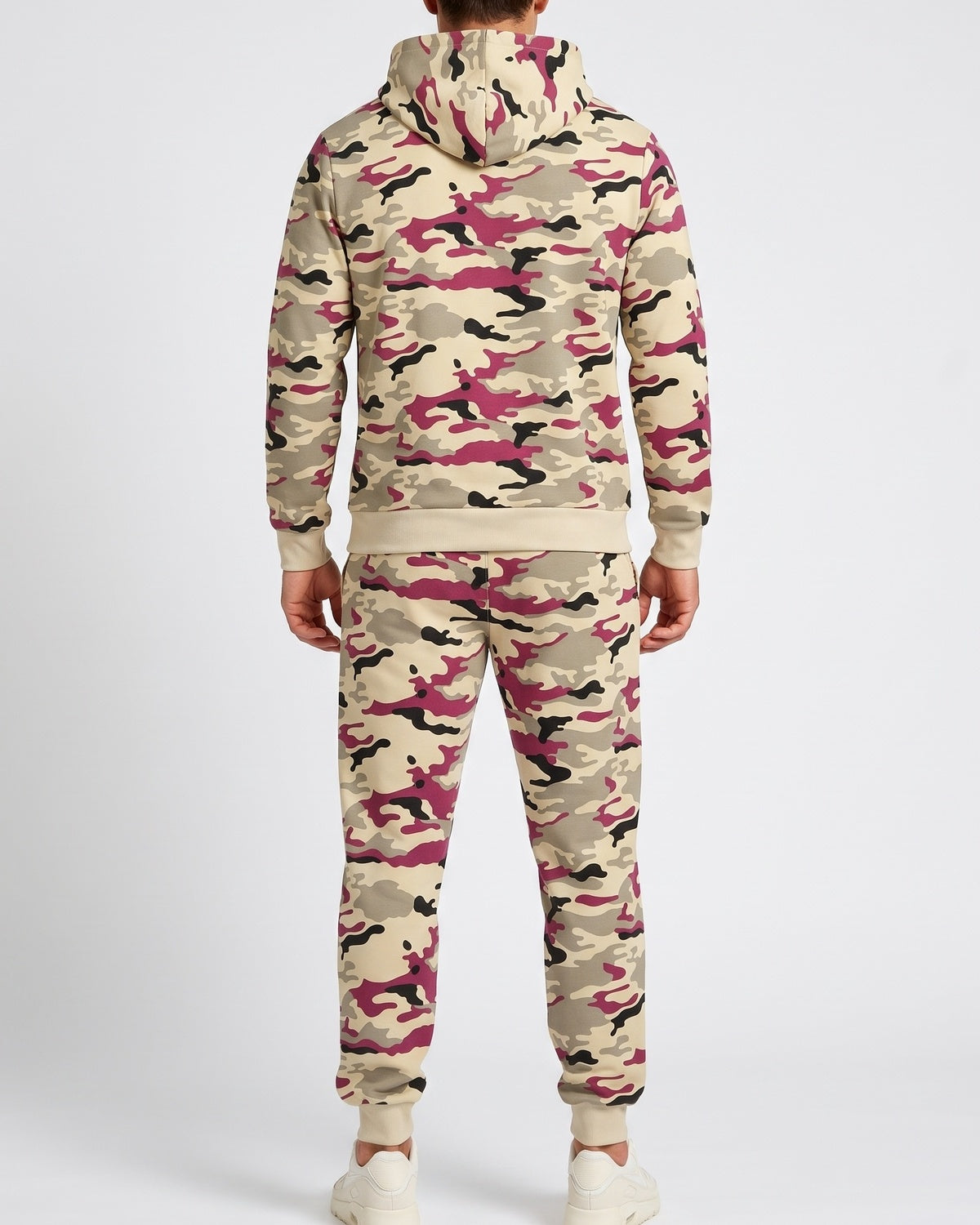 KZZ Men's casual camouflage suit with hood and drawstring design