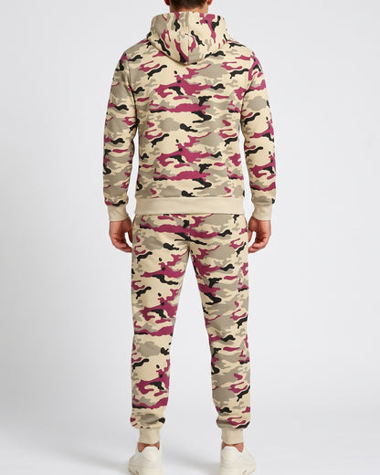 KZZ Men's casual camouflage suit with hood and drawstring design