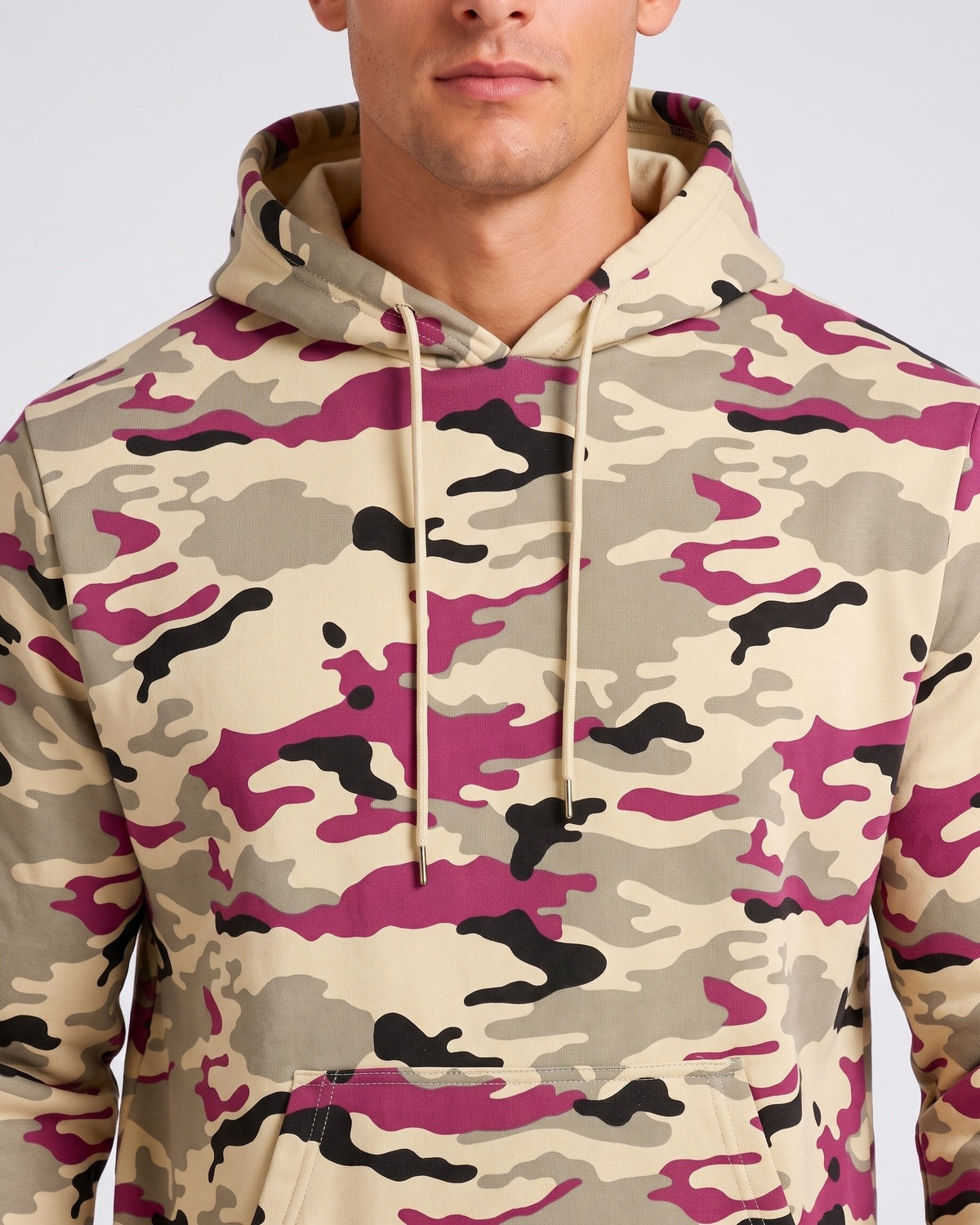 KZZ Men's casual camouflage suit with hood and drawstring design
